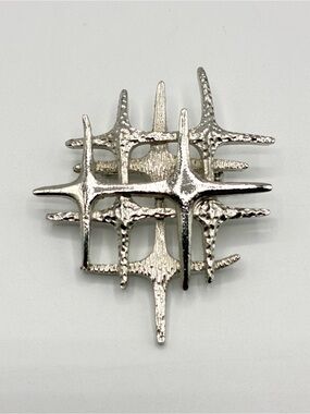 Vintage Atomic Abstract Starburst Brooch Silver Tone MCM Modernist Pin